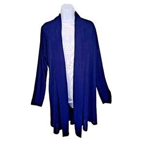 Attitudes by Renee Cardigan Size XL Dark Blue Open Front Cascade Ribbed Knit